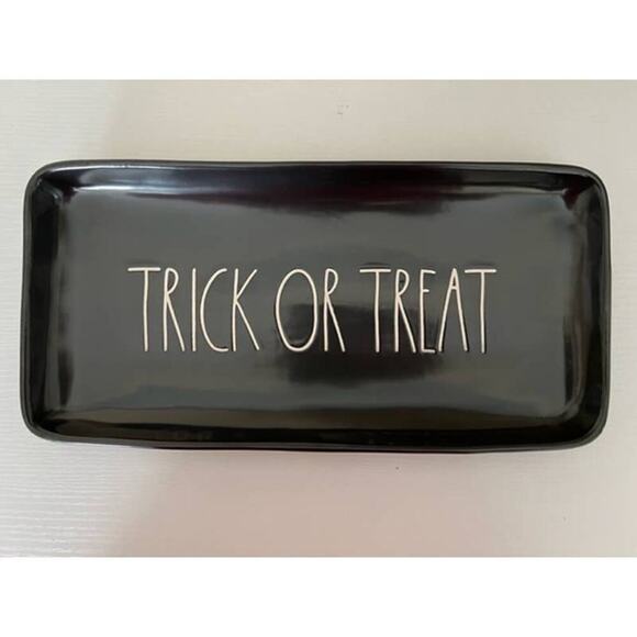 Rae Dunn Vintage Trick Or Treat Black White Platter- M Stamped HTF - Picture 2 of 5